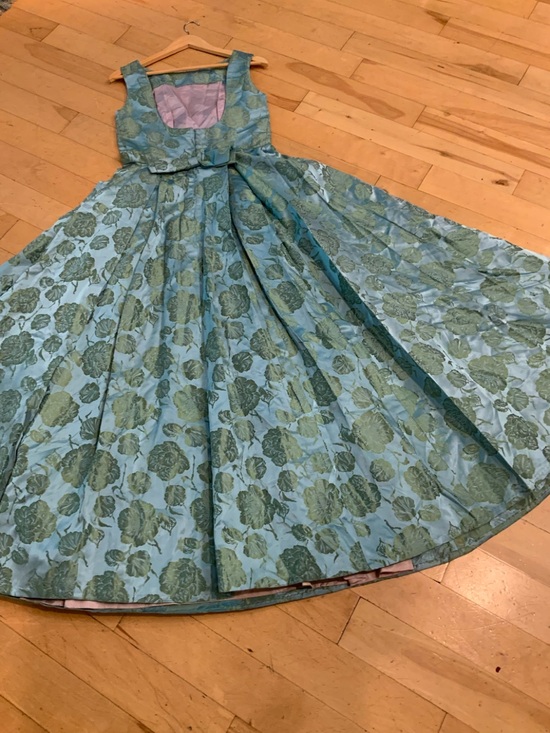 Vintage Dresses & Skirts - Vintage 50s aqua blue floral dress sz S